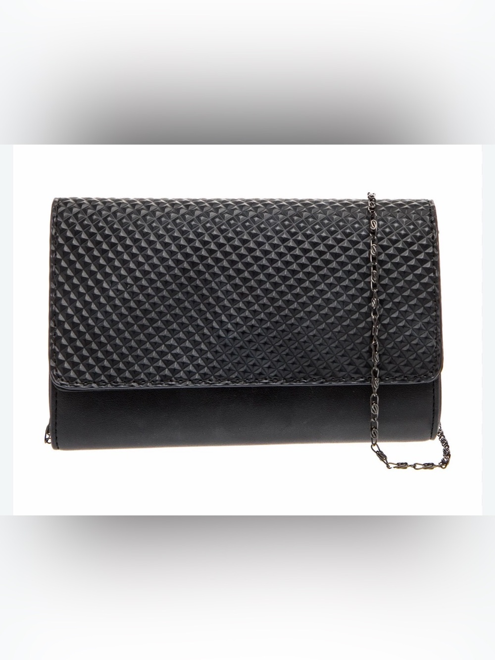 Neiman Marcus Black Textured Flap Chain Clutch